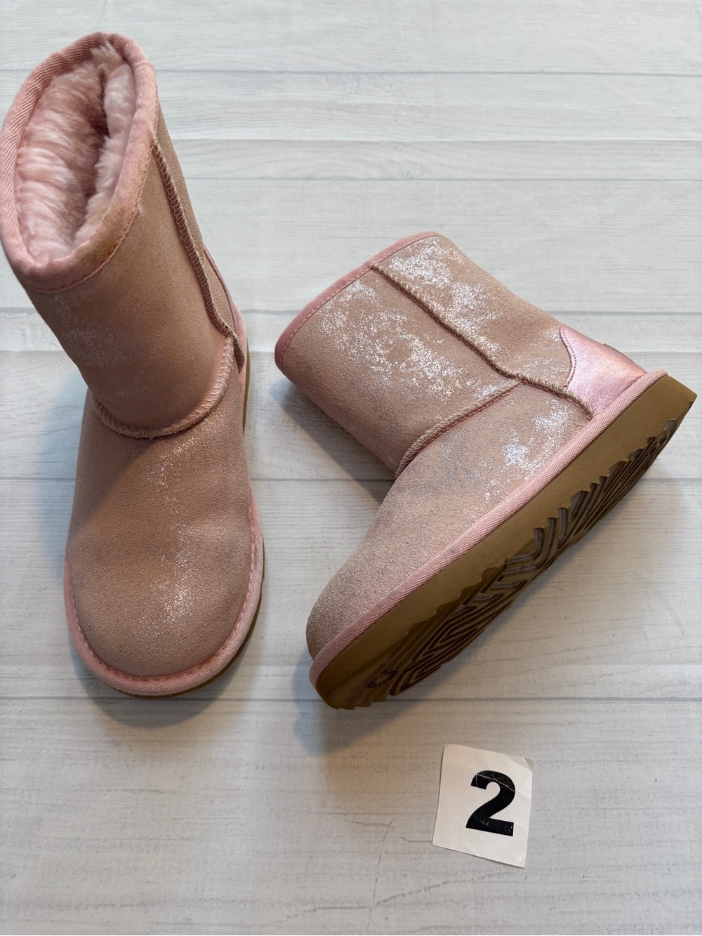 UGG Girls Pink Sparkle Faux-Shearling Boots